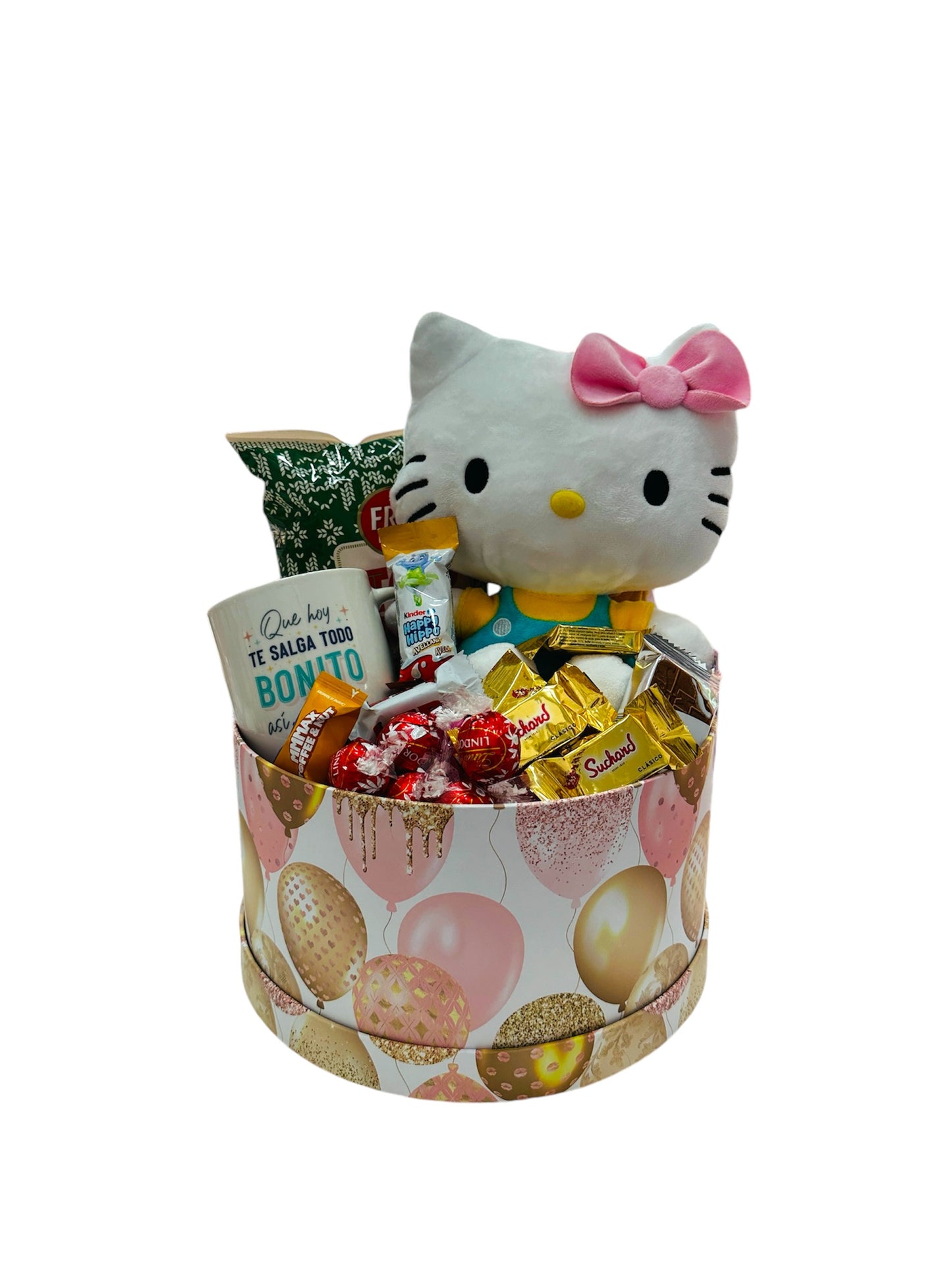 Caja dulce con taza que hoy te salga todo bonito así como tú y peluche super soft Hello Kitty