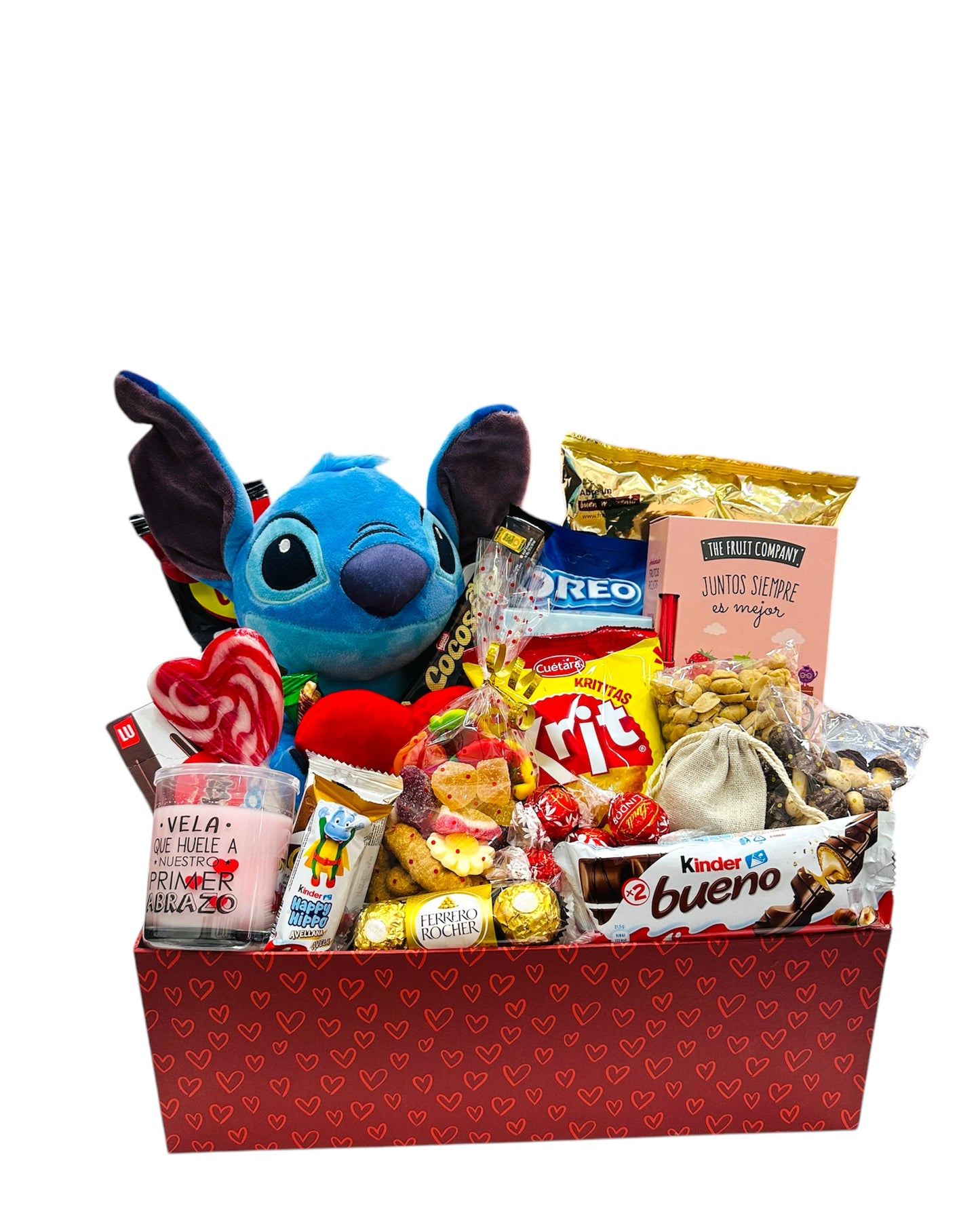 Cesta dulce con Peluche Stich 100% original con sonido, vela aromática y ambientador