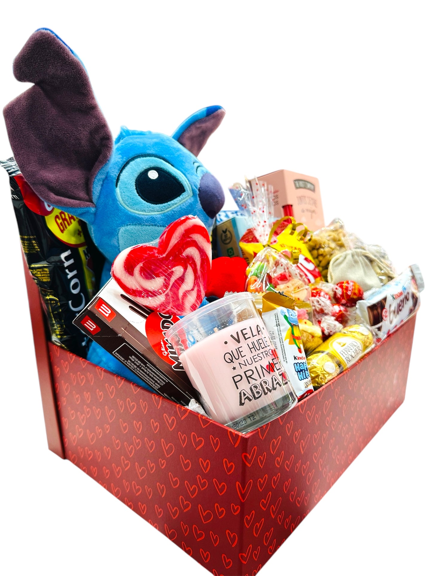 Cesta dulce con Peluche Stich 100% original con sonido, vela aromática y ambientador
