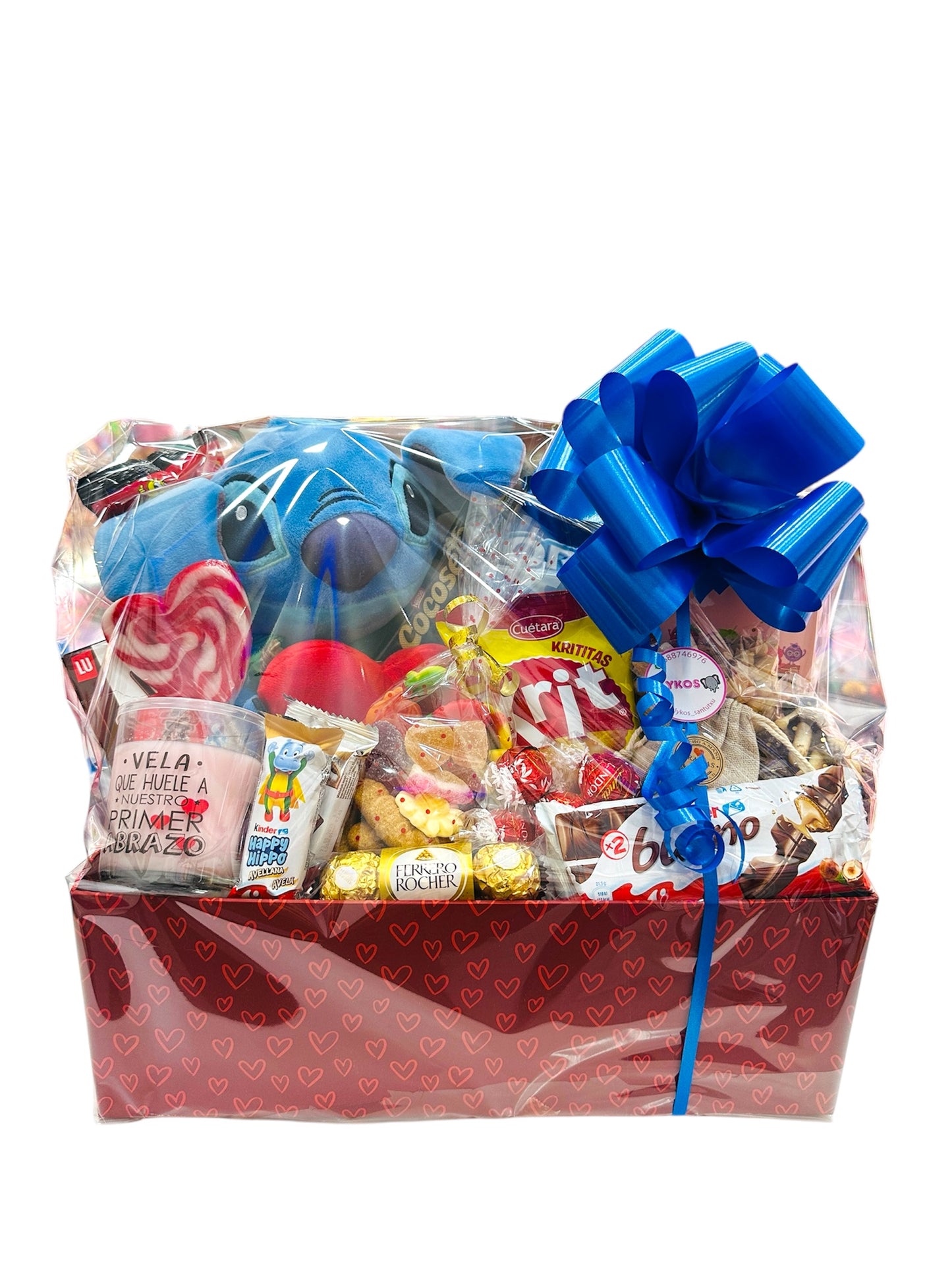 Cesta dulce con Peluche Stich 100% original con sonido, vela aromática y ambientador