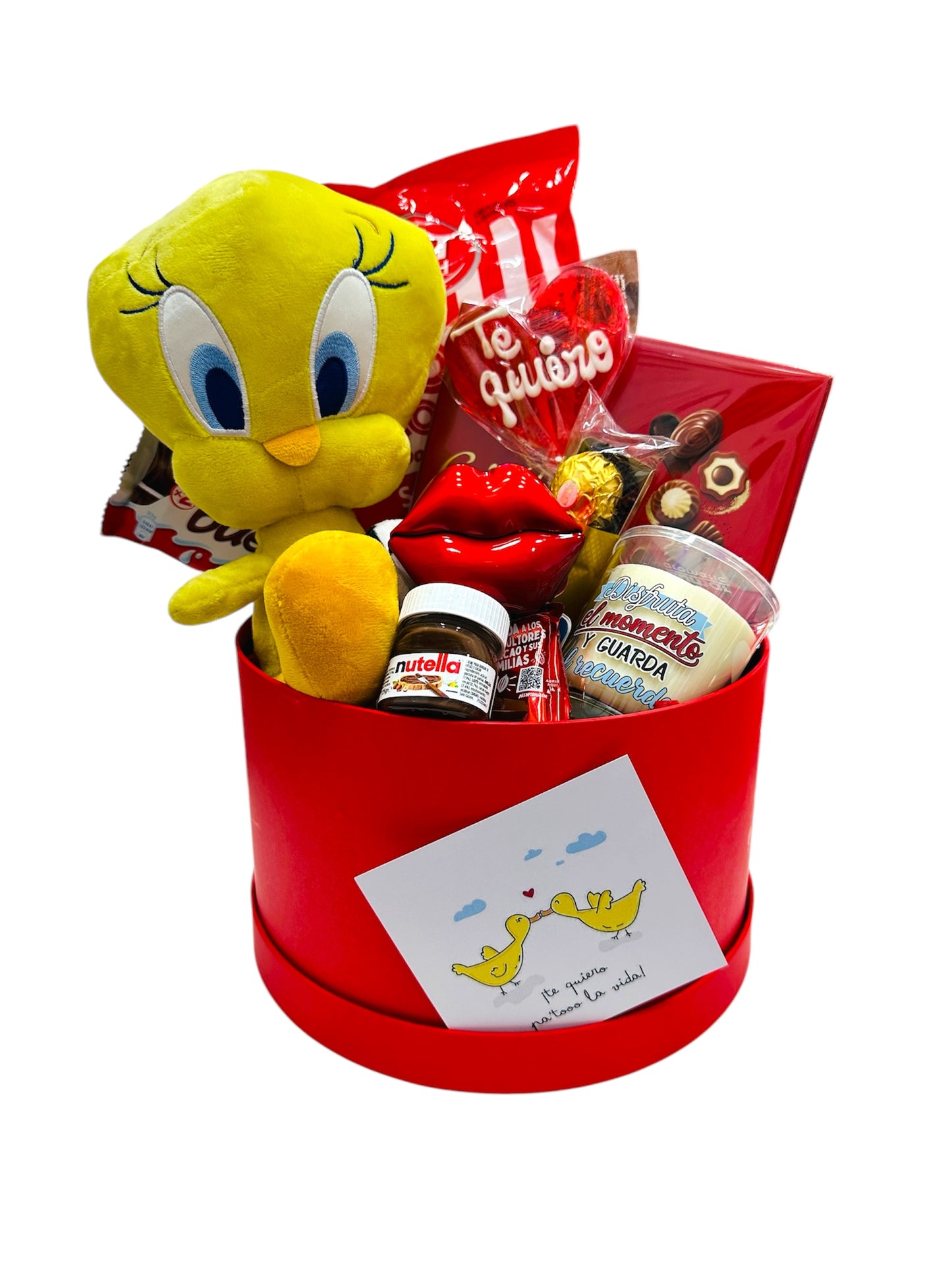Caja con peluche Piolín 100% original,vela aromática y perfume de labios