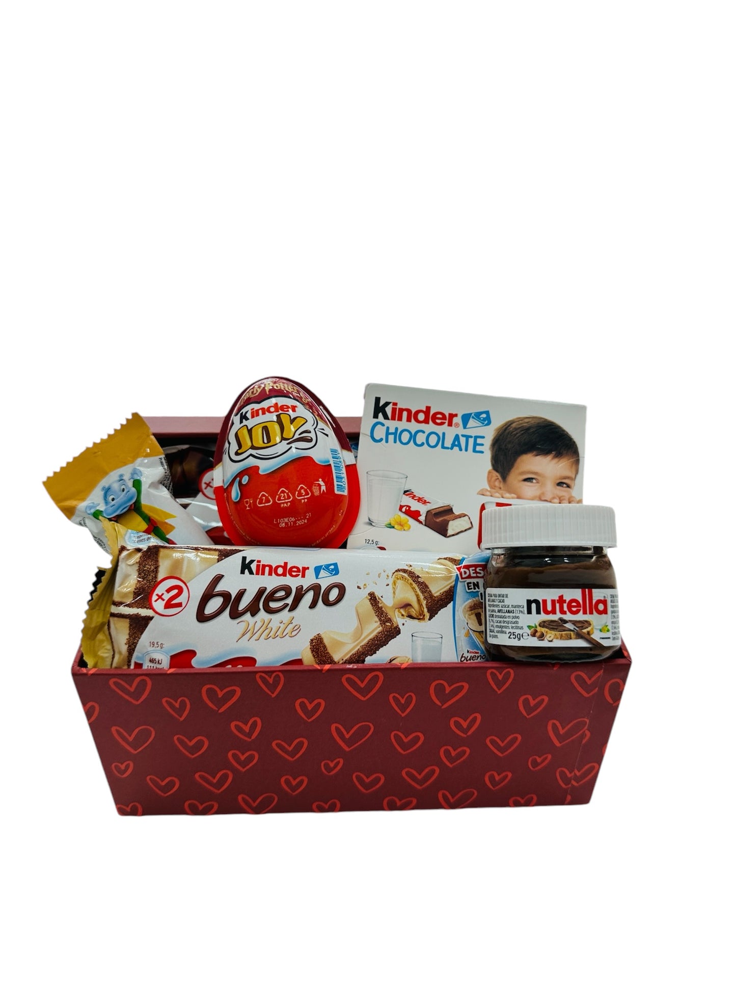 Caja dulce de kinder y Nutella con caja de corazones