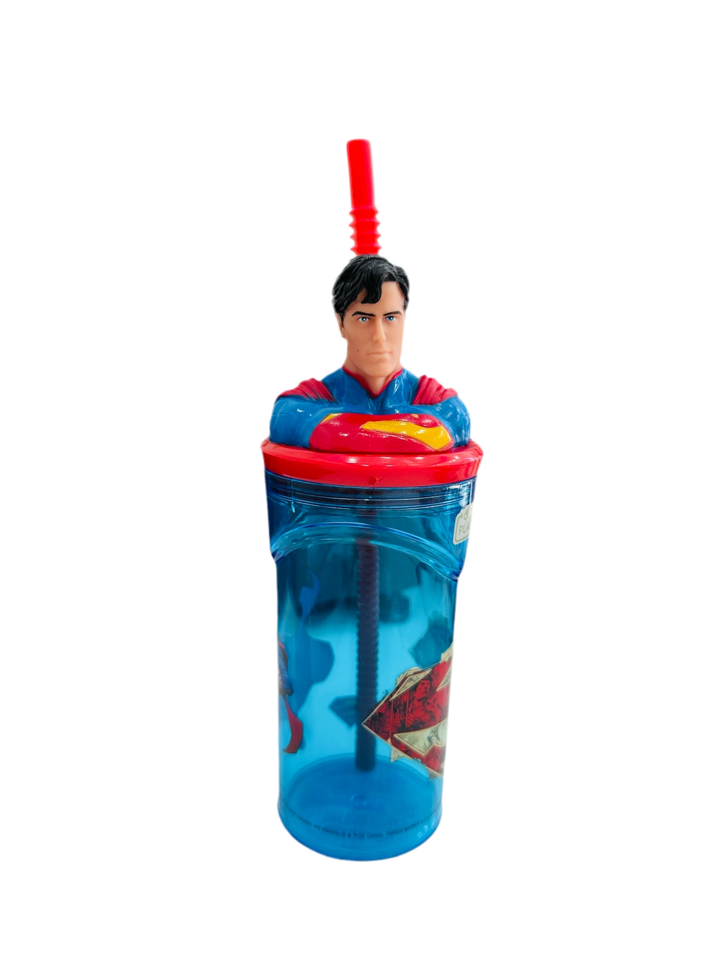 Vaso con pajita y cabeza 3D de Superman