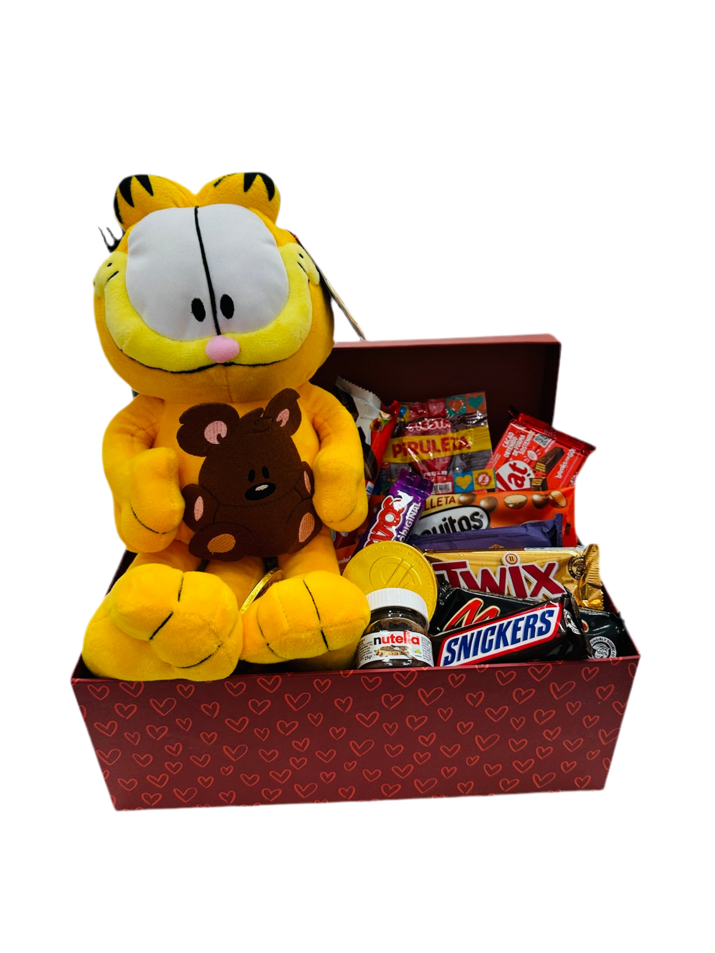 Caja dulce con peluche de Garfield - Peluche Gato Garfield - Calidad Super Soft