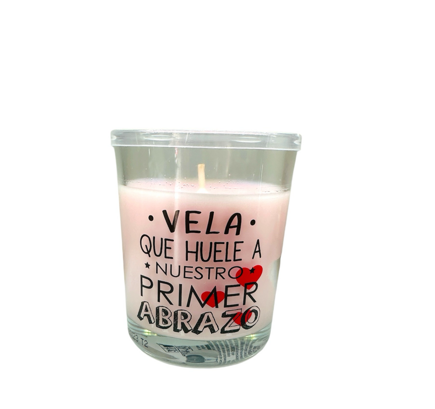 Vela aromática en vaso con mensaje« vela que huele a nuestro primer abrazo»