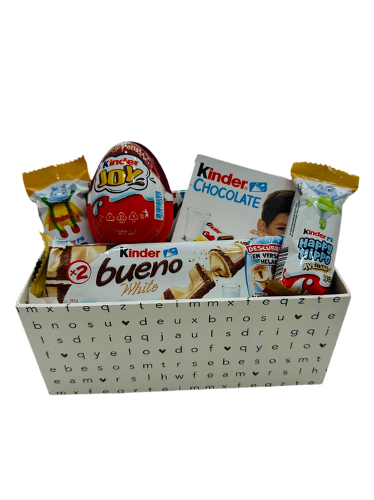 Caja dulce  Kinder con caja sopa de letras amorosa