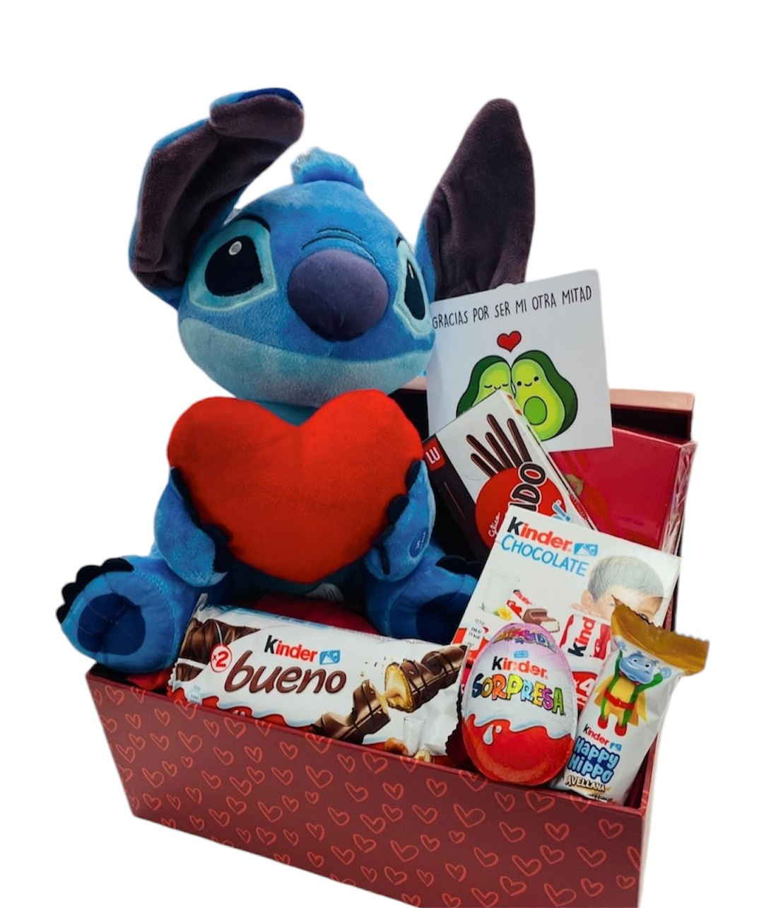 Caja dulce con Lilo&Stitch - Peluche Stitch Azul con Corazón y Sonido - 32cm - Calidad Super Soft