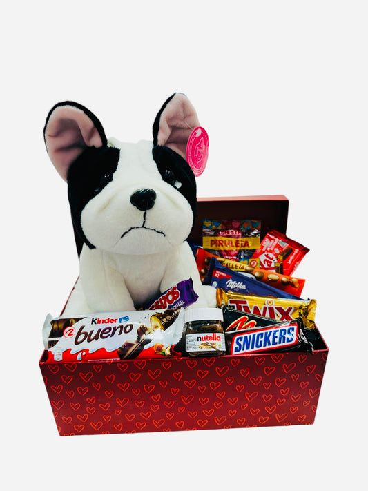 Caja dulce con peluche Bulldog