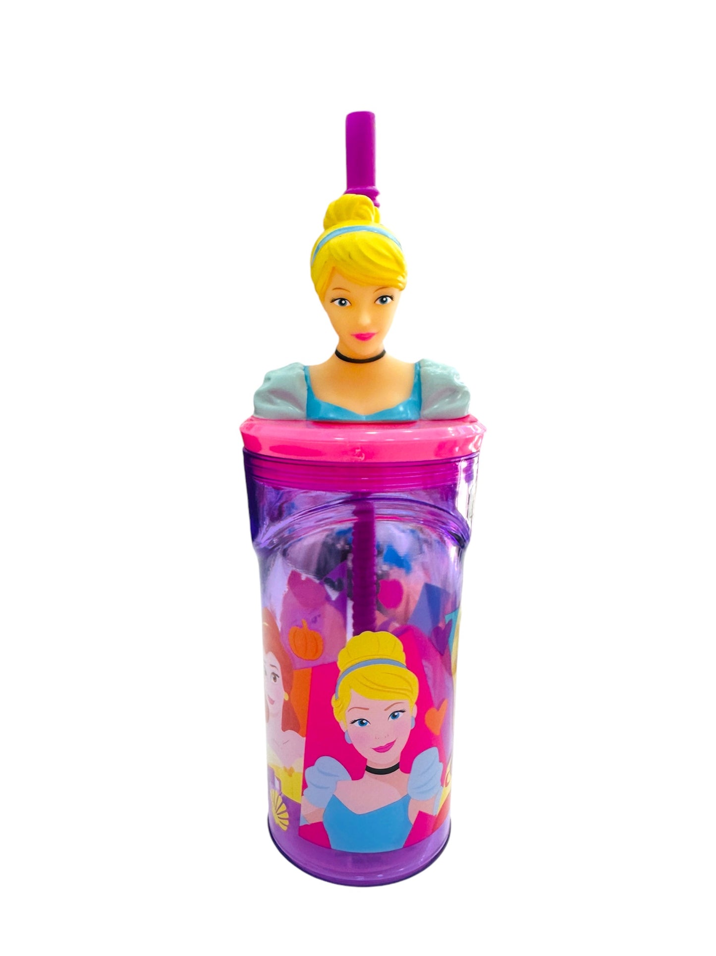 Vaso con pajita y cabeza 3D de la Cenicienta