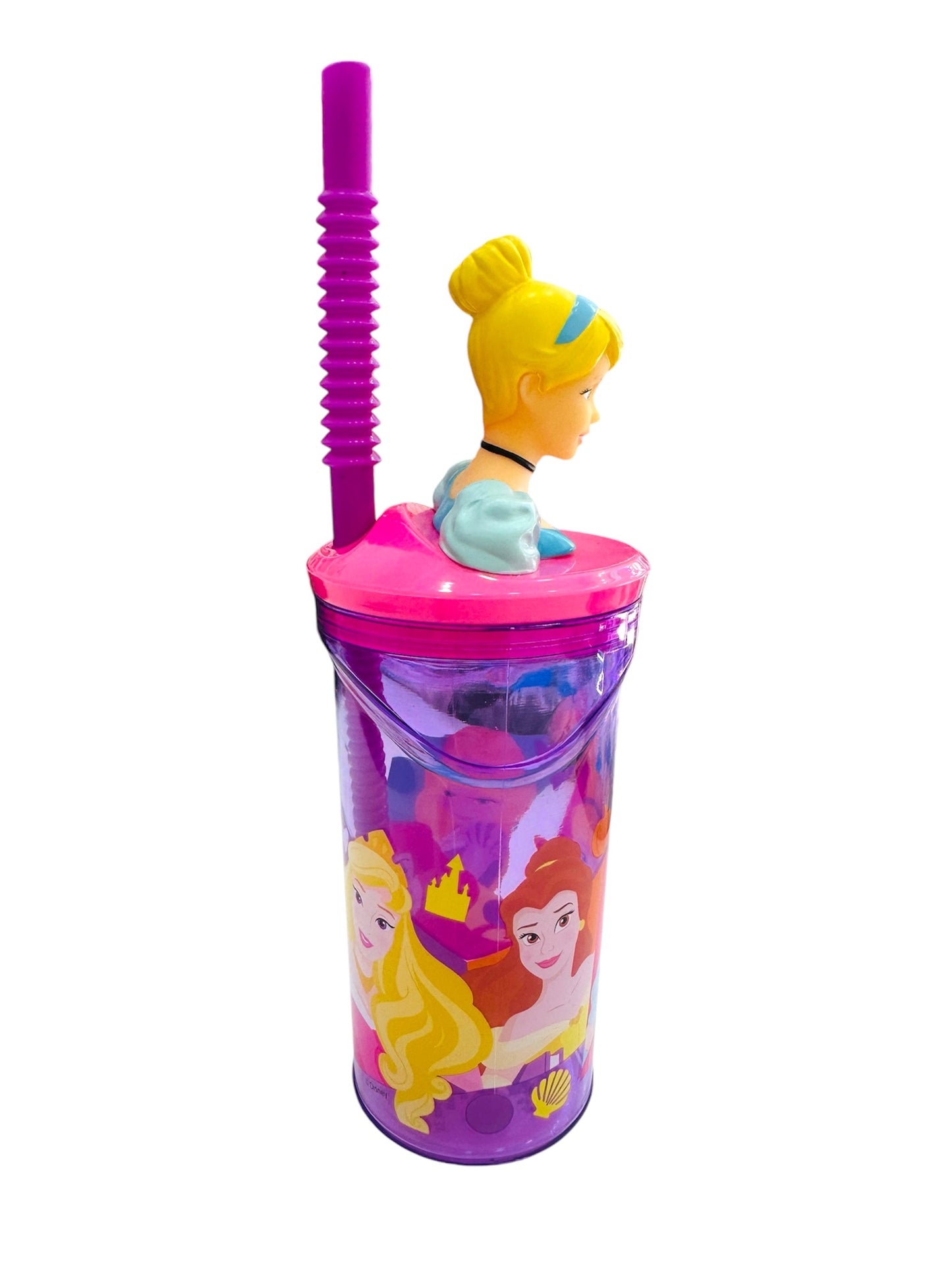 Vaso con pajita y cabeza 3D de la Cenicienta