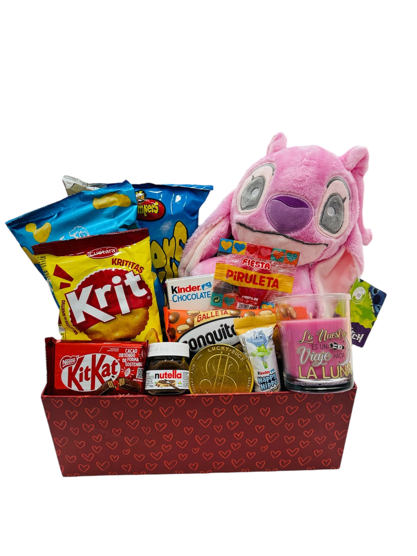 Caja dulce con Peluche Ángel Kawaii 23cm - Lilo & Stitch - Alta Calidad original 100% y vela aromática con mensaje